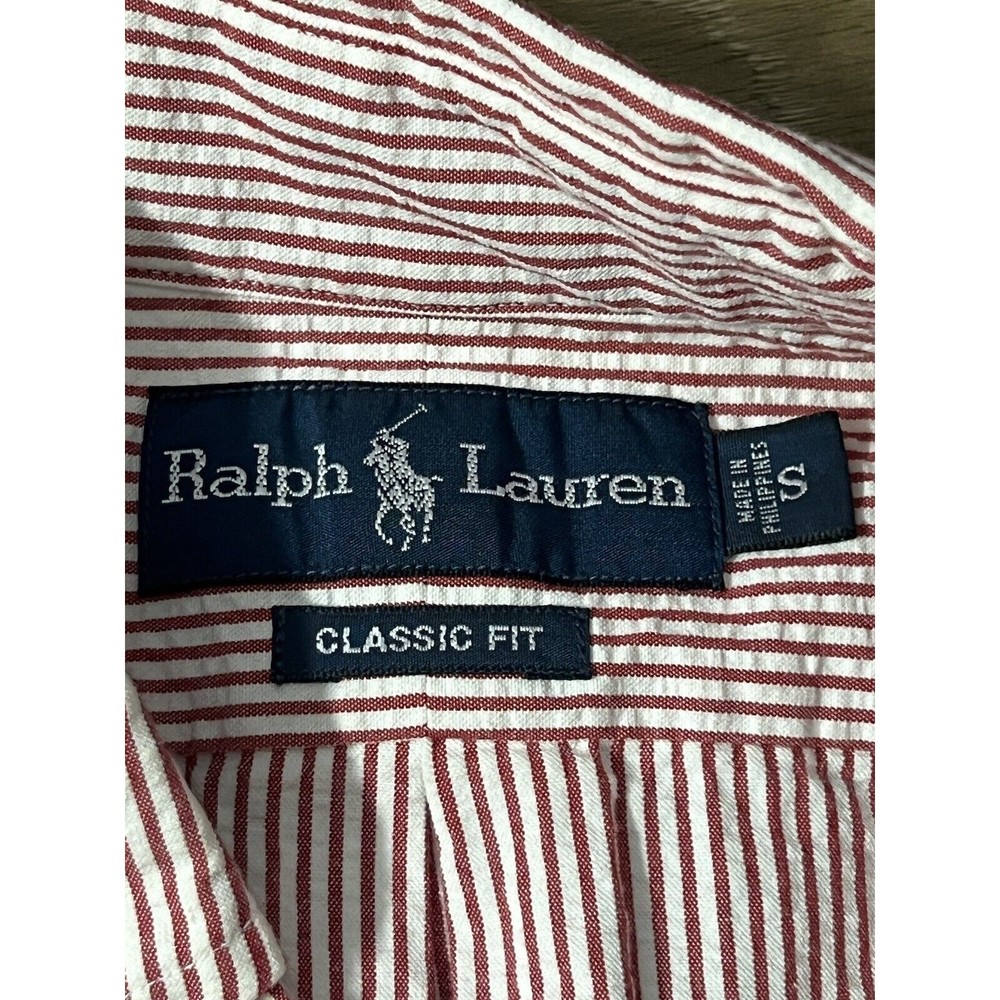 Ralph Lauren Men Button Down Shirt Seersucker Short Sleeve Pink White Size Small - Picture 6 of 6